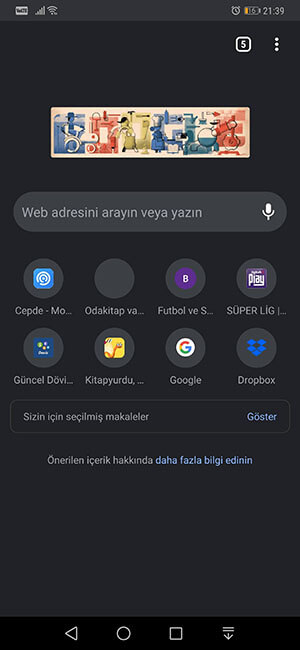 Google chrome karanlık mod açık görünüm