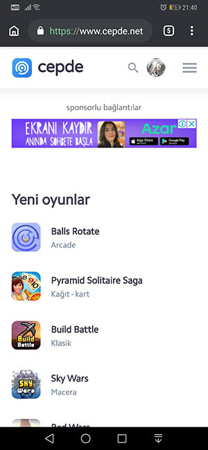 Android Google Chrome karanlık mod görünümü